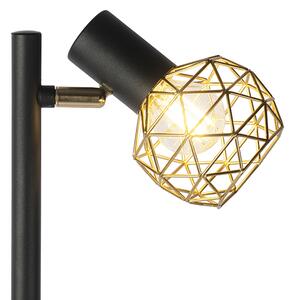 Lampă de podea design negru cu auriu reglabil cu 3 lumini - Plasă