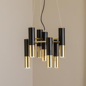 Domiluce Lampă suspendată Orino, negru/auriu, metal, 7 becuri, GU10, reglabil, Auriu / Alamă, Camera de zi / sufragerie, Metal, Modern