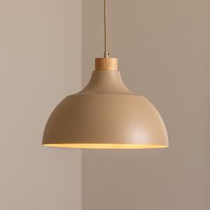 Envostar Lampă suspendată Kaitt, culoare nisip, Ø 34 cm, detaliu din lemn, reglabil, Maro / Rugină, Camera de zi / sufragerie, Metal, Scandinavă