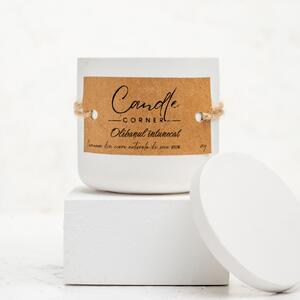 Lumanare parfumata handmade din ceara naturala de soia 100%, aroma Olibanul intunecat, Recipient ceramic alb, 150 g