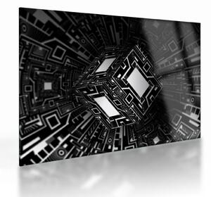 Tablou pe sticlă cu un cub abstract (70x50 cm)
