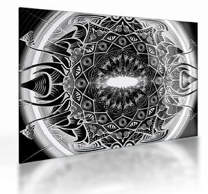 Tablou pe sticlă cu ornamente alb negre (70x50 cm)
