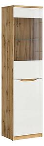 Dulap cu vitrina NUIS, alb lucios/stejar, PAL, 50x40x198 cm