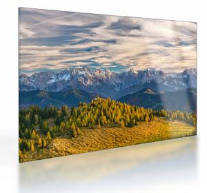 Tablou pe sticlă - panorama montană (70x50 cm)