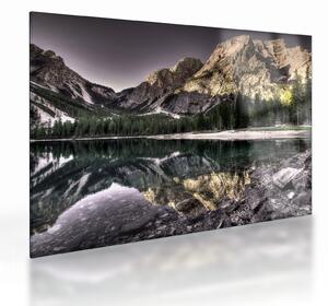 Tablou pe sticlă cu lac montan (70x50 cm)