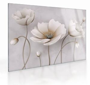 Tablou pe sticlă cu florile albe (70x50 cm)
