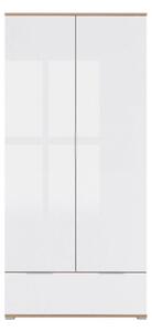 Dulap ZELE, alb lucios/stejar wotan, PAL, cu 2 usi, 91x57x195 cm