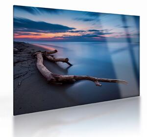 Tablou pe sticlă cu plaja în apus de soare (70x50 cm)