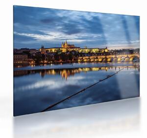 Tablou pe sticlă cu palatul din Praga și podul lui Carol (70x50 cm)