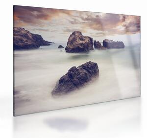 Tablou pe sticlă cu stânci în ceață (70x50 cm)