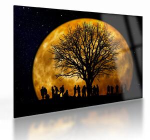 Tablou pe sticlă cu luna și siluete (70x50 cm)