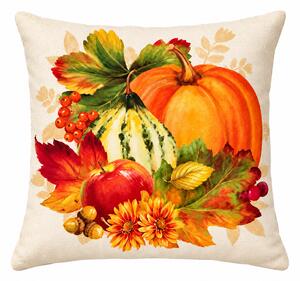 Perna decorativa cu imprimeu de toamna, dovleac si frunze, 40x40 cm, PPC07