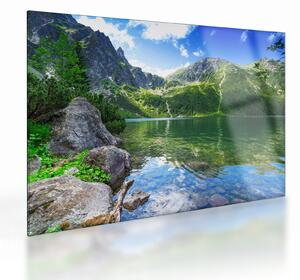 Tablou pe sticlă cu lac în munții Tatra (70x50 cm)