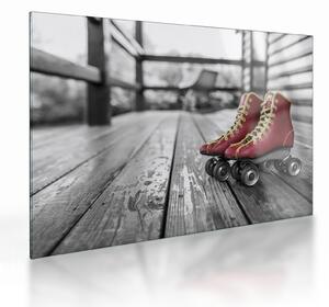 Tablou pe sticlă cu pantofi cu role vechi roșii (70x50 cm)