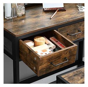 Masa de toaleta cu oglinda si taburet, Vasagle, RVT02BX, Maro Rustic, 90 x 40 x 137 cm