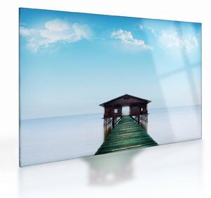 Tablou pe sticlă cu casă pe mare (70x50 cm)
