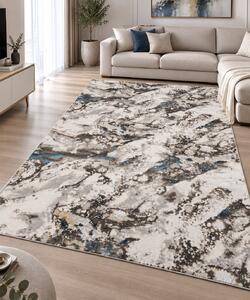 Covor Modern Elsa 12288 5 Crem-Gri cu Albastru și Auriu, Model Abstract 150x230