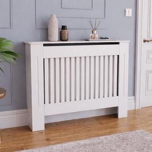 Mască calorifer M 112 cm, MDF cu lamele verticale – Alb lucios
