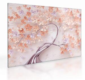 Tablou pe sticlă florilor de pom din coral - abstract (70x50 cm)