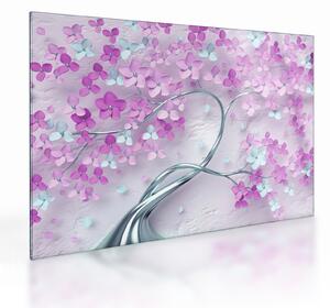 Tablouri cu flori pe trunchi argintiu - abstract (70x50 cm)