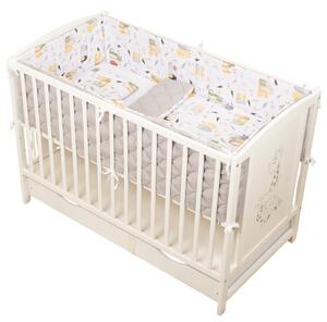Lenjerie patut bebe 120x60 cm 5 piese matlasata Kidizi Wiskers - aparatori laterale, cearsaf cu elastic, perna, plapumioara, bumbac Oeko-Tex