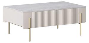 Măsuță de cafea Malmi 100 cm cu sertare - cașmir / crema bianca / picioare aurii