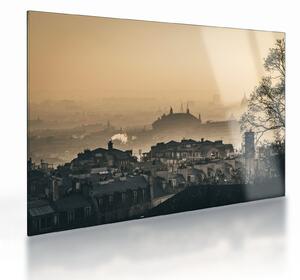 Tablou pe sticlă - Orașul în ceață (70x50 cm)
