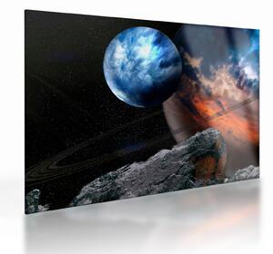 Tablou pe sticlă planetei în cosmos (70x50 cm)