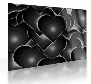 Tablou pe sticlă cu inimile alb - negre (70x50 cm)