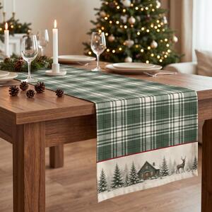 Napron de Craciun Vanya 40×150 cm, cu peisaj de iarna, bumbac 100%