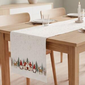 Napron de Craciun Koa 40×150 cm, cu gnomi, casuta si reni, bumbac 100%