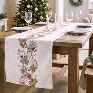 Napron Craciun bumbac 40x150cm cu crengute decorative, Tisa