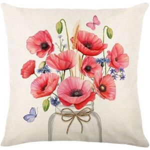 Fata de perna din in POPPY FLOWERS 45x45 cm, bej