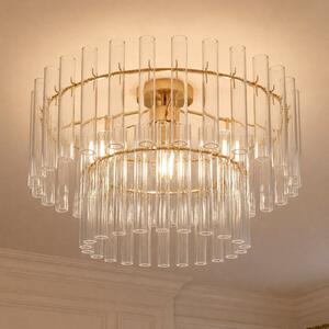 Lucande Plafonieră Leanna, transparentă/alamă, Ø 54 cm, sticlă, reglabil, Transparent, Camera de zi / sufragerie, Sticlă, Modern