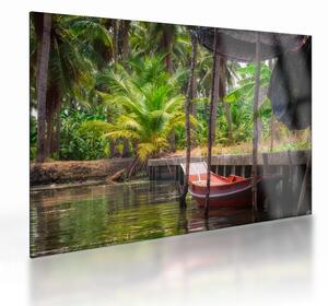 Tablou pe sticlă - Nava din lemn în canal , Thailand (70x50 cm)