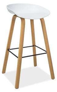Scaun bar STING, alb/stejar, metal/plastic, 43x33x81 cm
