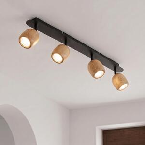 Lindby Spot de tavan Sloane, 4 becuri, lemn/negru, GU10, reglabil, Lemn, Camera de zi / sufragerie, Lemn, Modern