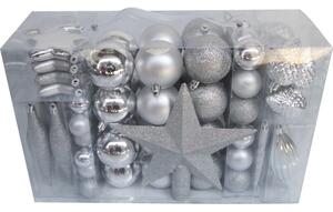 Pachet mix globuri plastic, 104 buc, argintiu