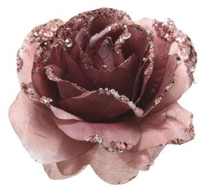 Trandafir decorativ, Ø 14 cm, roz inchis cu sclipici
