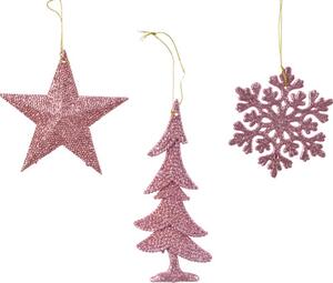 Decorațiuni Crăciun sclipitoare cu agățătoare H 10 cm modele diferite roz