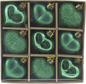Set globuri Crăciun formă inimă plastic 4 cm verde 9 buc