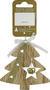 Decorațiune brad cu stele și clopoțel lemn 9 cm auriu