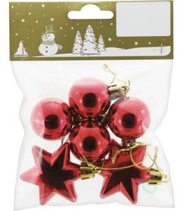 Set globuri Crăciun plastic 3-4 cm roșu 6 buc