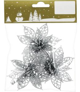 Set flori decorative 8,5x3 cm argintiu 3 buc