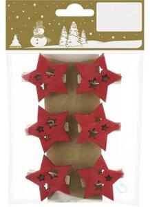 Set clipsuri stele 4 cm lemn roșu 6 buc