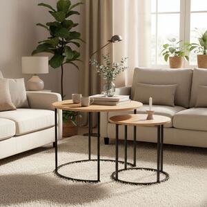 Set de 2 mese de cafea - mese rotunde cu decor din stejar