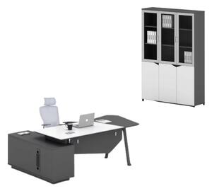 Set Platinia & LumaSeat - Birou directorial cu dulap lateral, scaun ergonomic si dulap cu usi din sticla