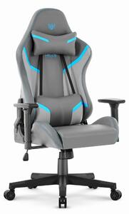 Scaun ergonomic de gaming HC-2002, cu o capacitate de încărcare de 150 kg – gri cu detalii albastre