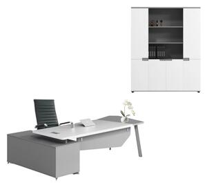 Set Platinia & Prestige - Birou cu dulap lateral si Scaun de birou ergonomic, reglabil din piele ecologica neagra