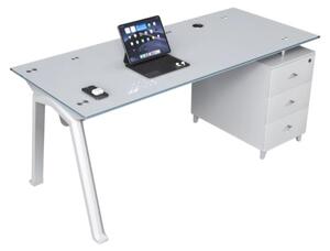 Birou Prime cu blat de sticla si dulap lateral fix - dimensiuni 1400*700*750 mm